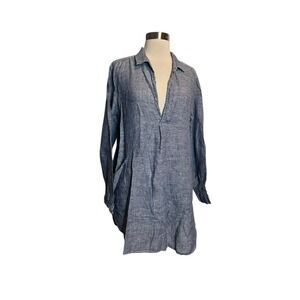 CP SHADES Teton Linen Tunic Shirt Size M Chambray Long Sleeve V Neck